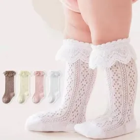 $7.50 EA - 0-12M X 4, 12-36M X 4 - Baby & Toddler Lace Looking Knee High Socks - White