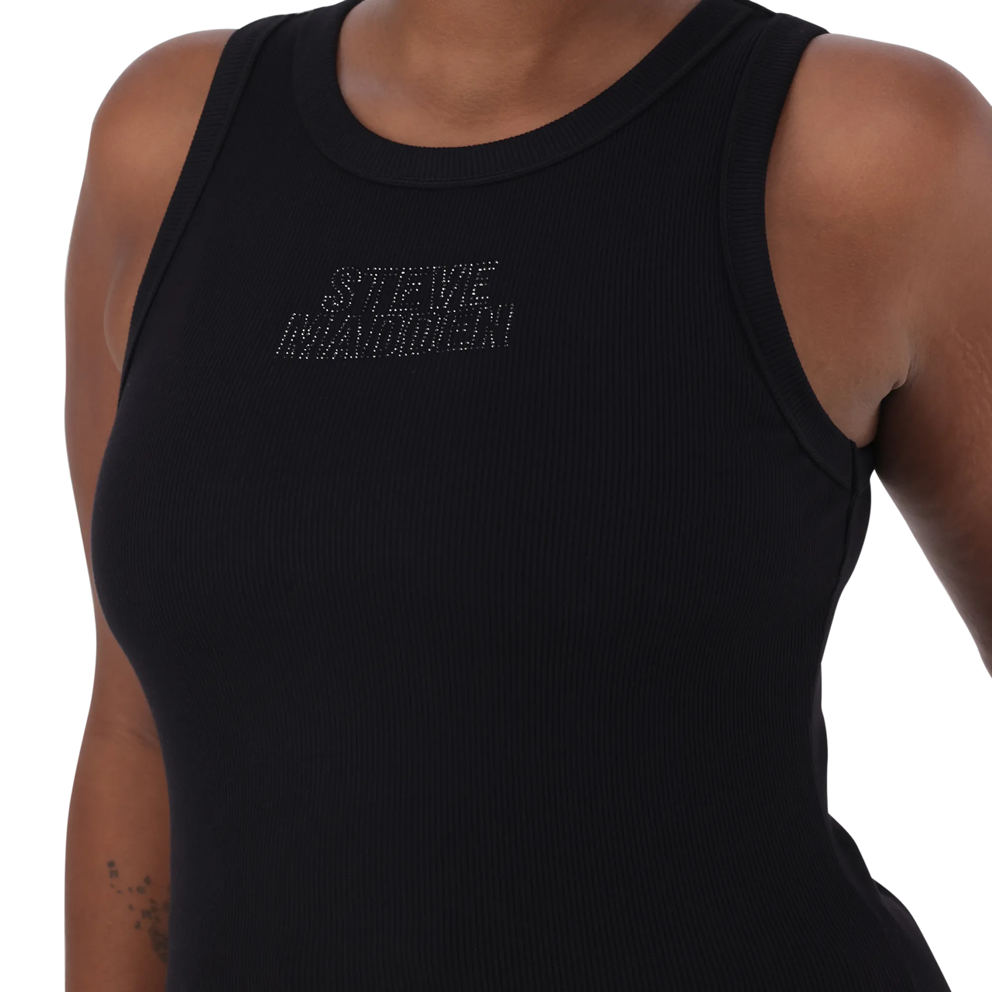 AALIYAH BLACK SPARKLE LOGO TANK