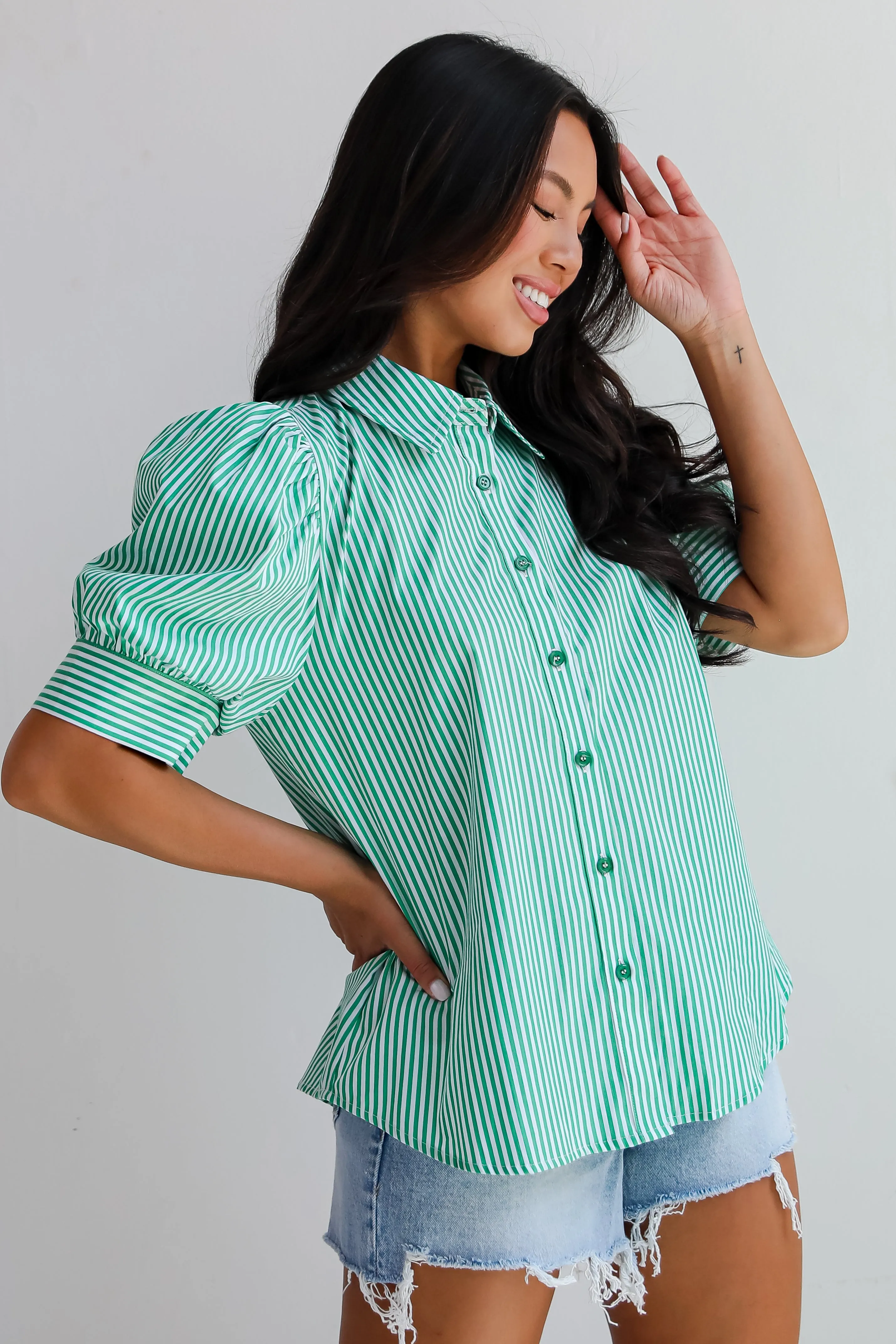 Authentic Sweetness Green Striped Blouse