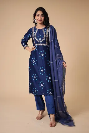 Bandhej Chanderi Silk Suit with Embroidered work