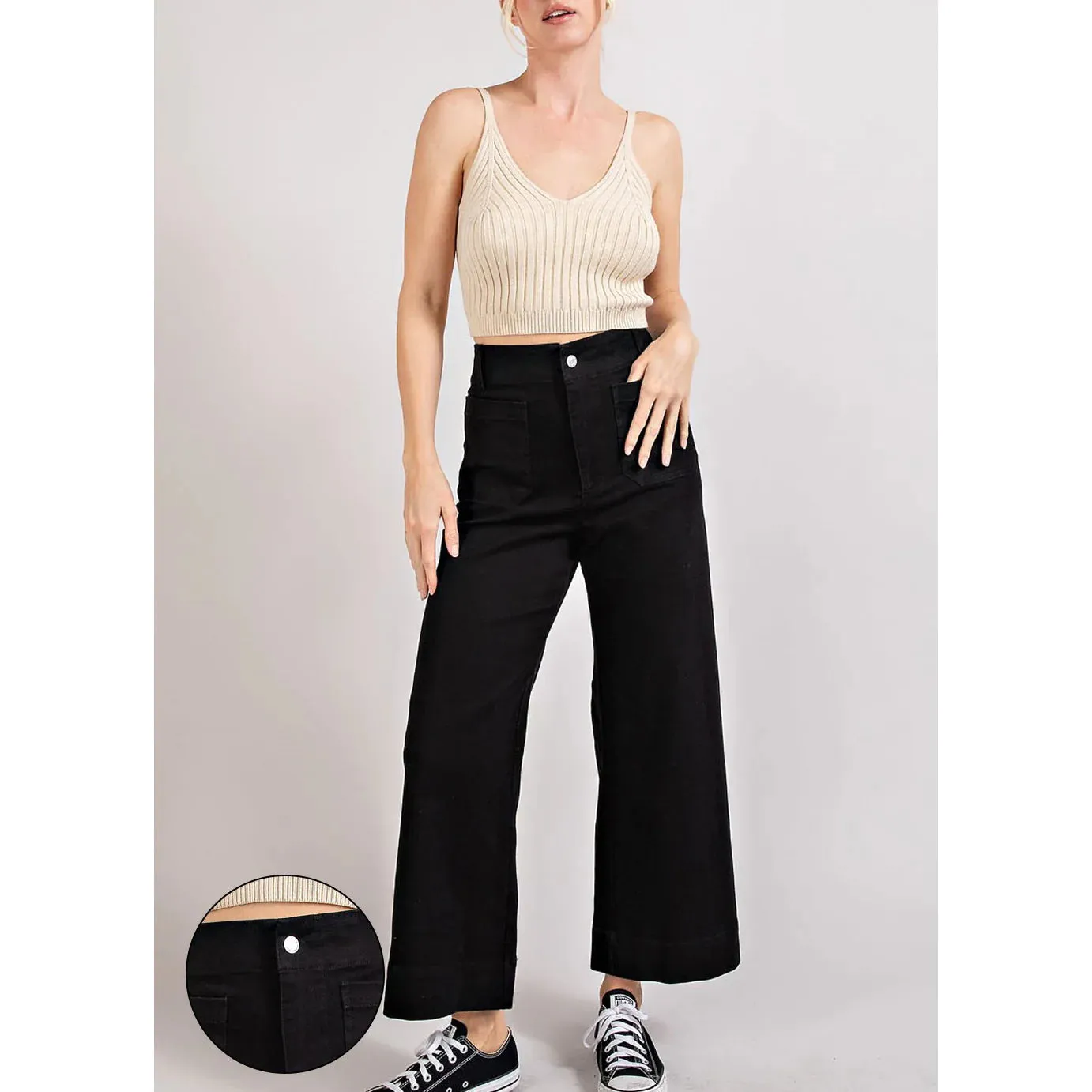 Black Soft Washed Wide Leg Pants