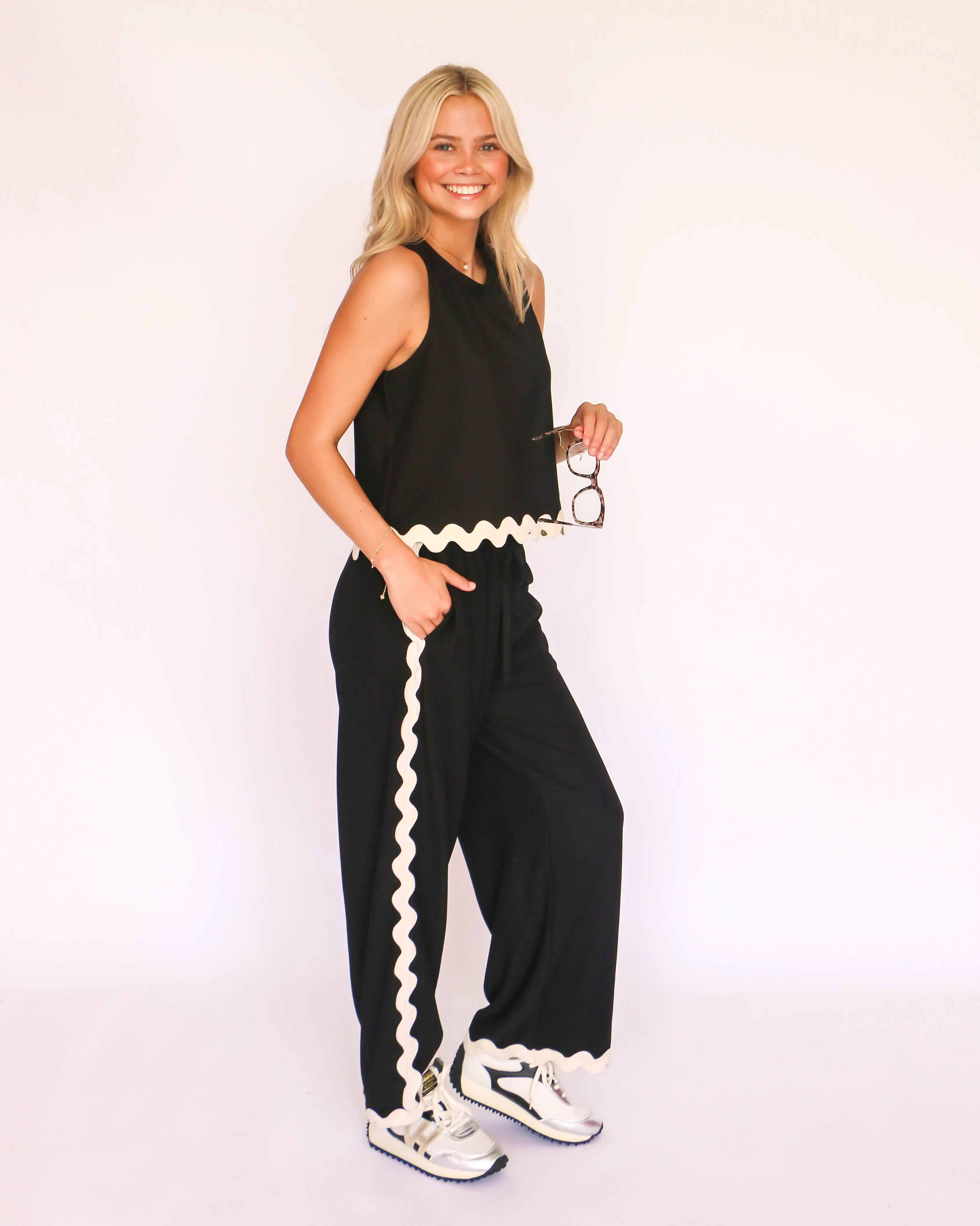 Black Two Piece Set with White Trim