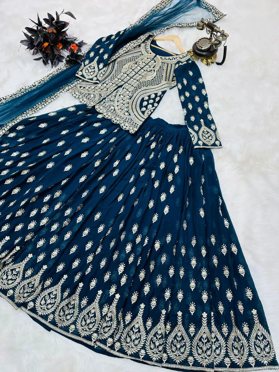 Blue Color Mesmerizing Fox Georgette Lehenga Set: Embroidered Elegance for Every Occasion