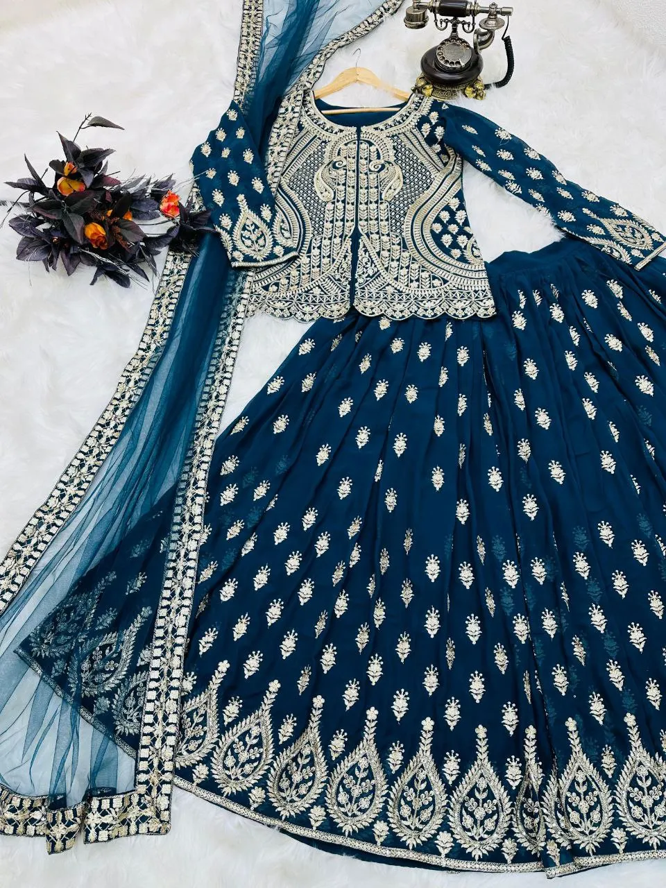 Blue Color Mesmerizing Fox Georgette Lehenga Set: Embroidered Elegance for Every Occasion