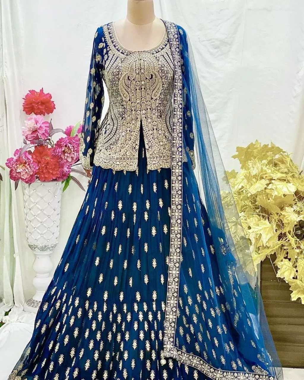 Blue Color Mesmerizing Fox Georgette Lehenga Set: Embroidered Elegance for Every Occasion