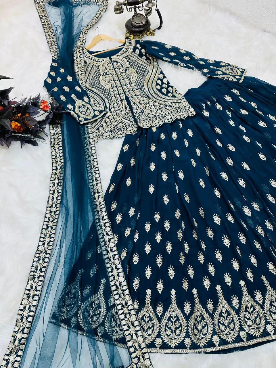 Blue Color Mesmerizing Fox Georgette Lehenga Set: Embroidered Elegance for Every Occasion