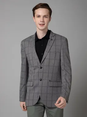 Cantabil Black Checkered Full Sleeves Casual Blazer For Men