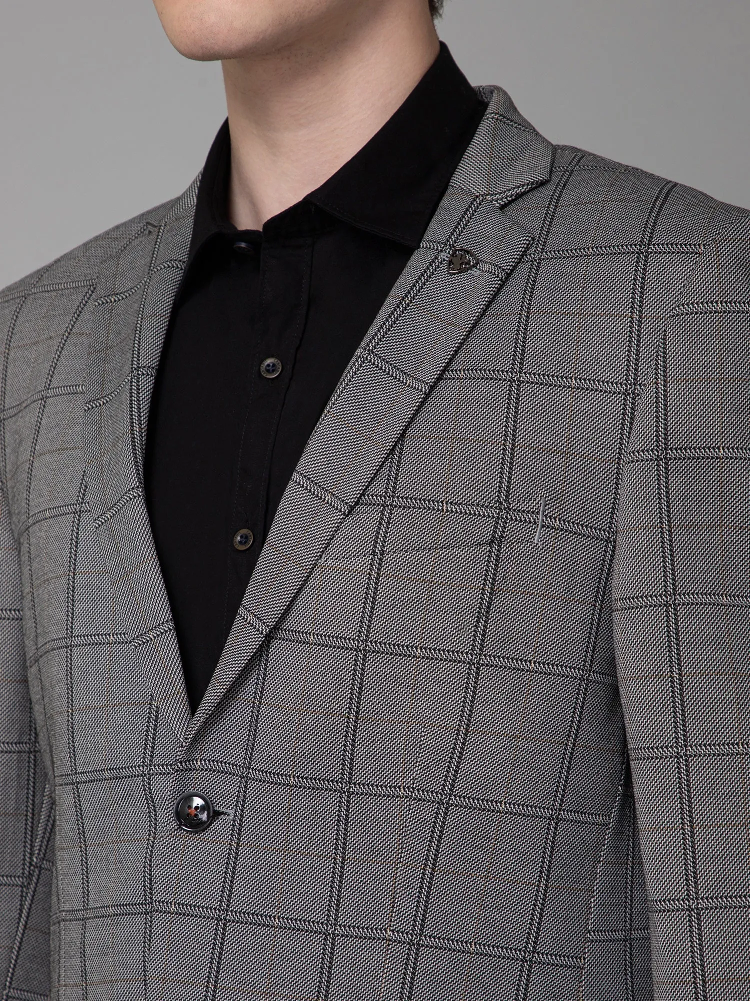 Cantabil Black Checkered Full Sleeves Casual Blazer For Men