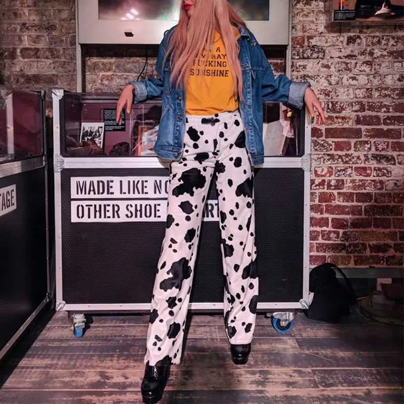 Casual Cow Print Straight Leg Trouser High Waisted Pants