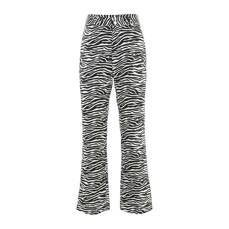 Casual Cow Print Straight Leg Trouser High Waisted Pants