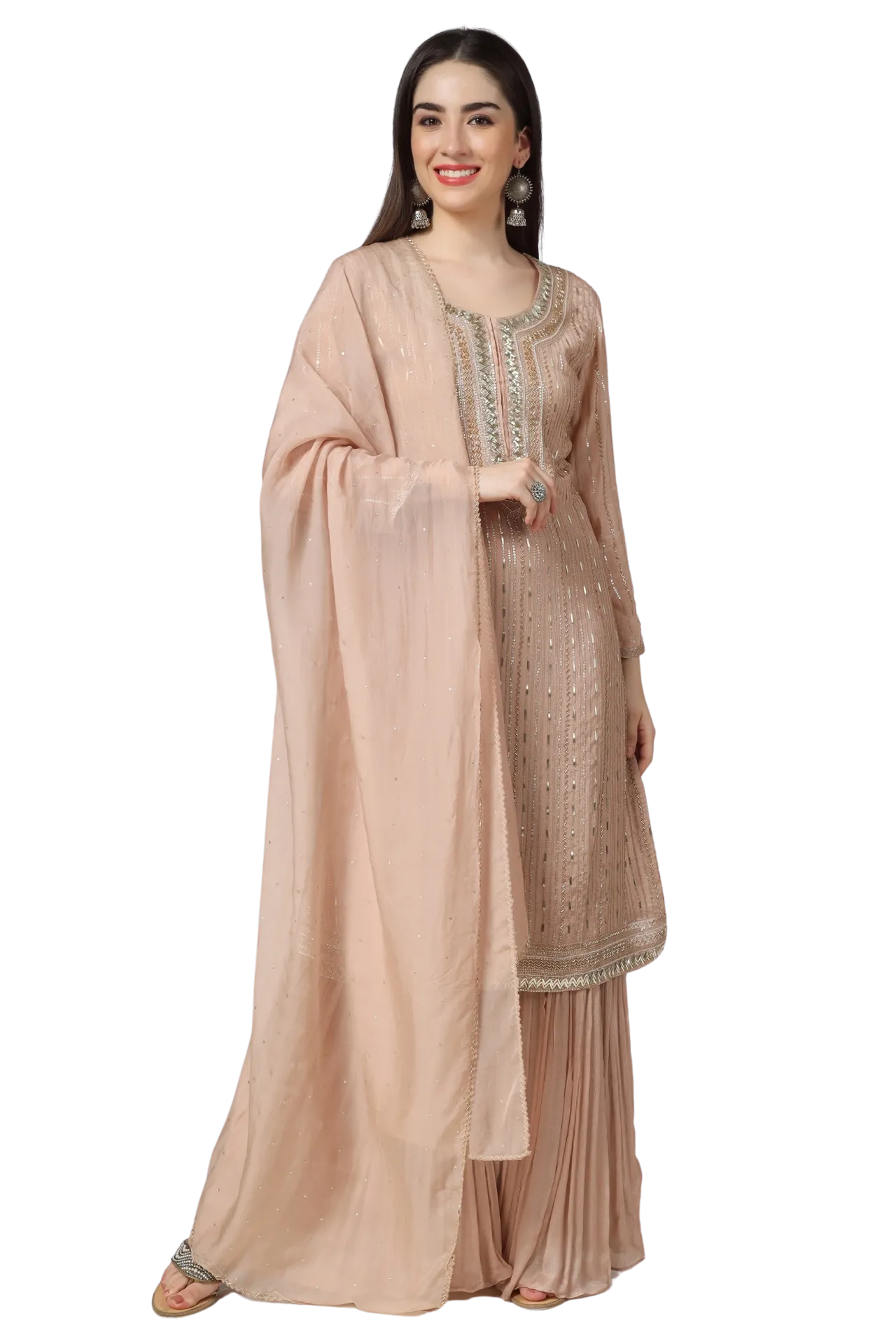 Chinon Suit with Sharara and Dupatta