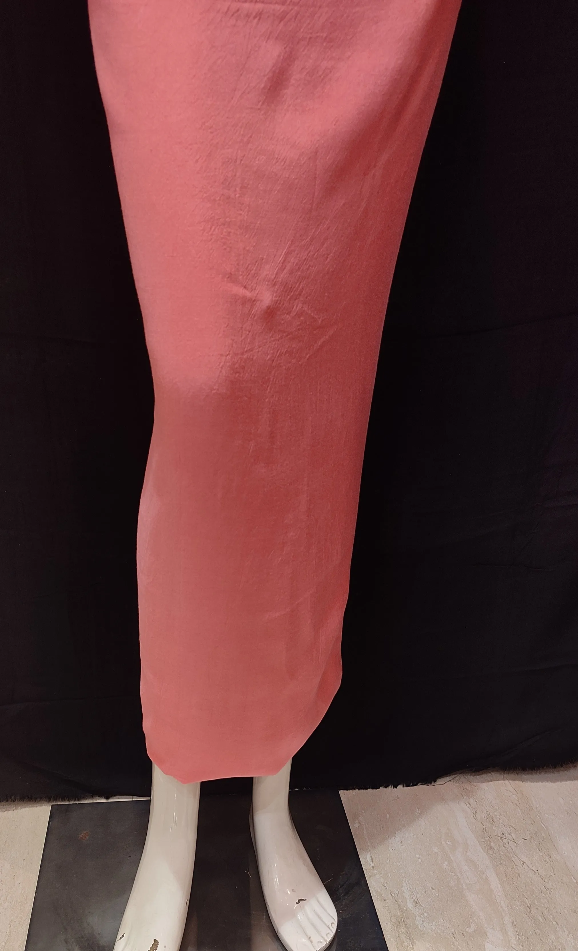 Coral Pink Muslin Semi-Stitch Suit With Chikenkari