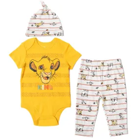 Disney Lion King Simba Bodysuit Pants and Hat 3 Piece Outfit Set