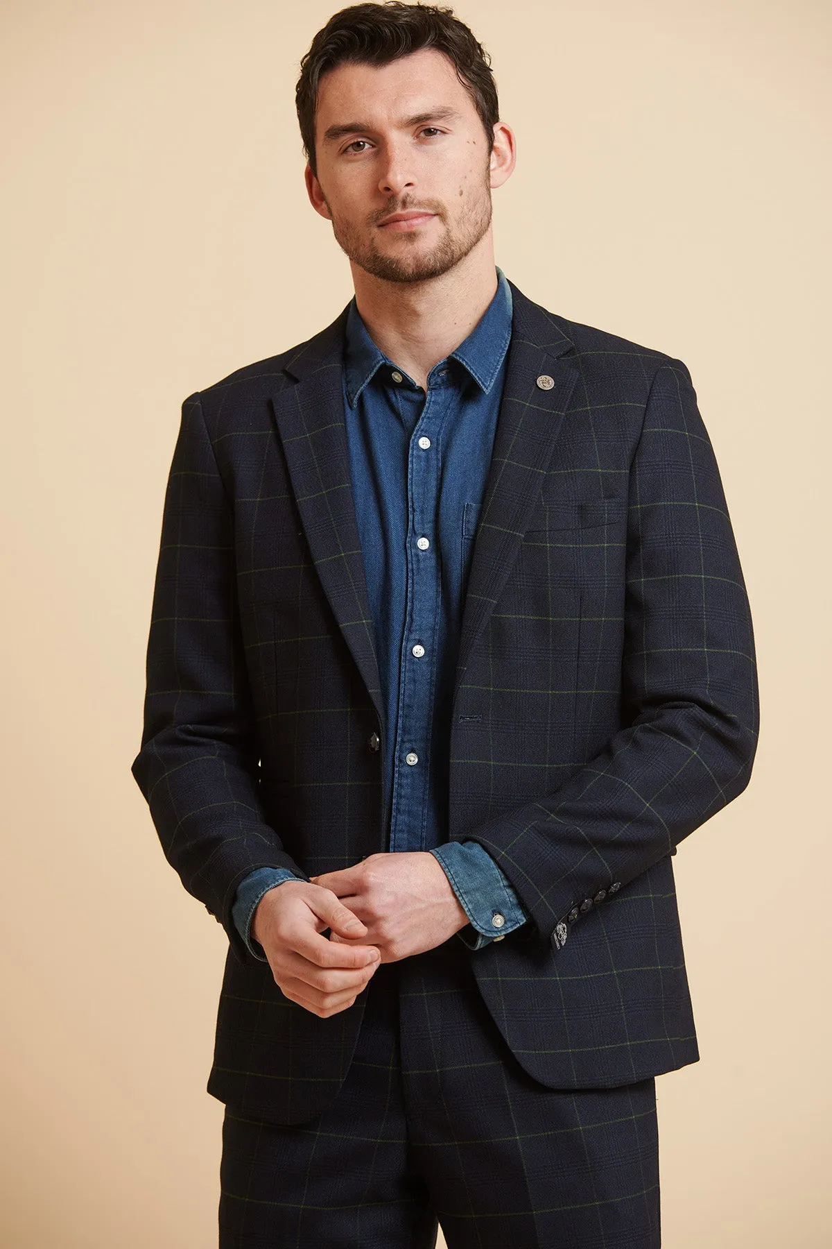 EDINSON - Navy Green Check Blazer