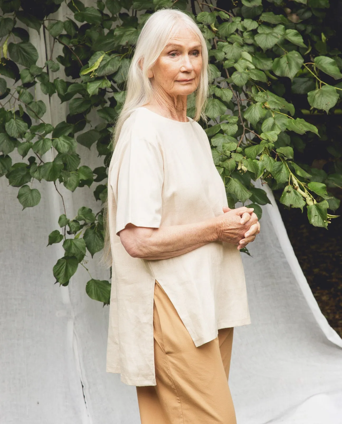 Hayley-May Organic Cotton & Linen Top In Cream