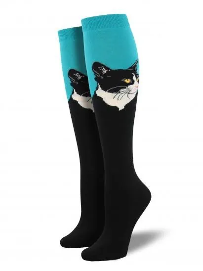 Ladies Cat Portrait Knee High Socks