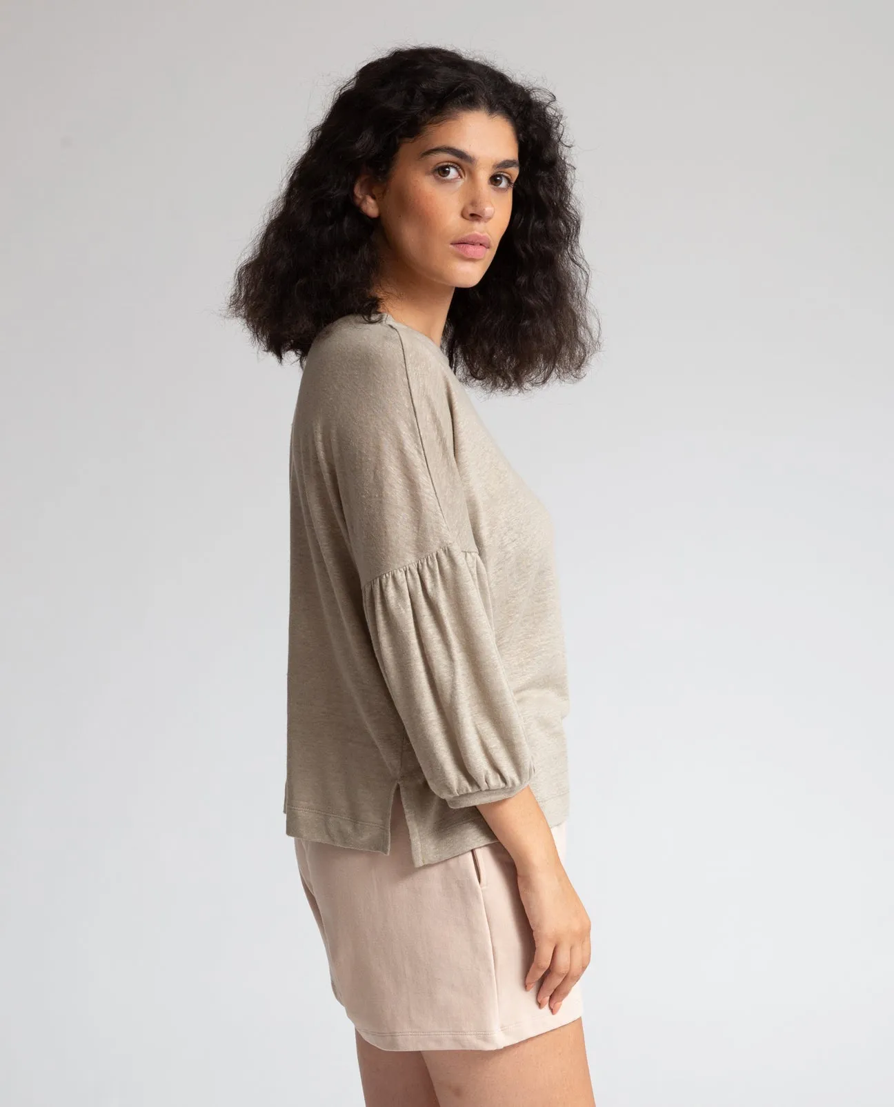 Livia Linen Jersey Top in Olive