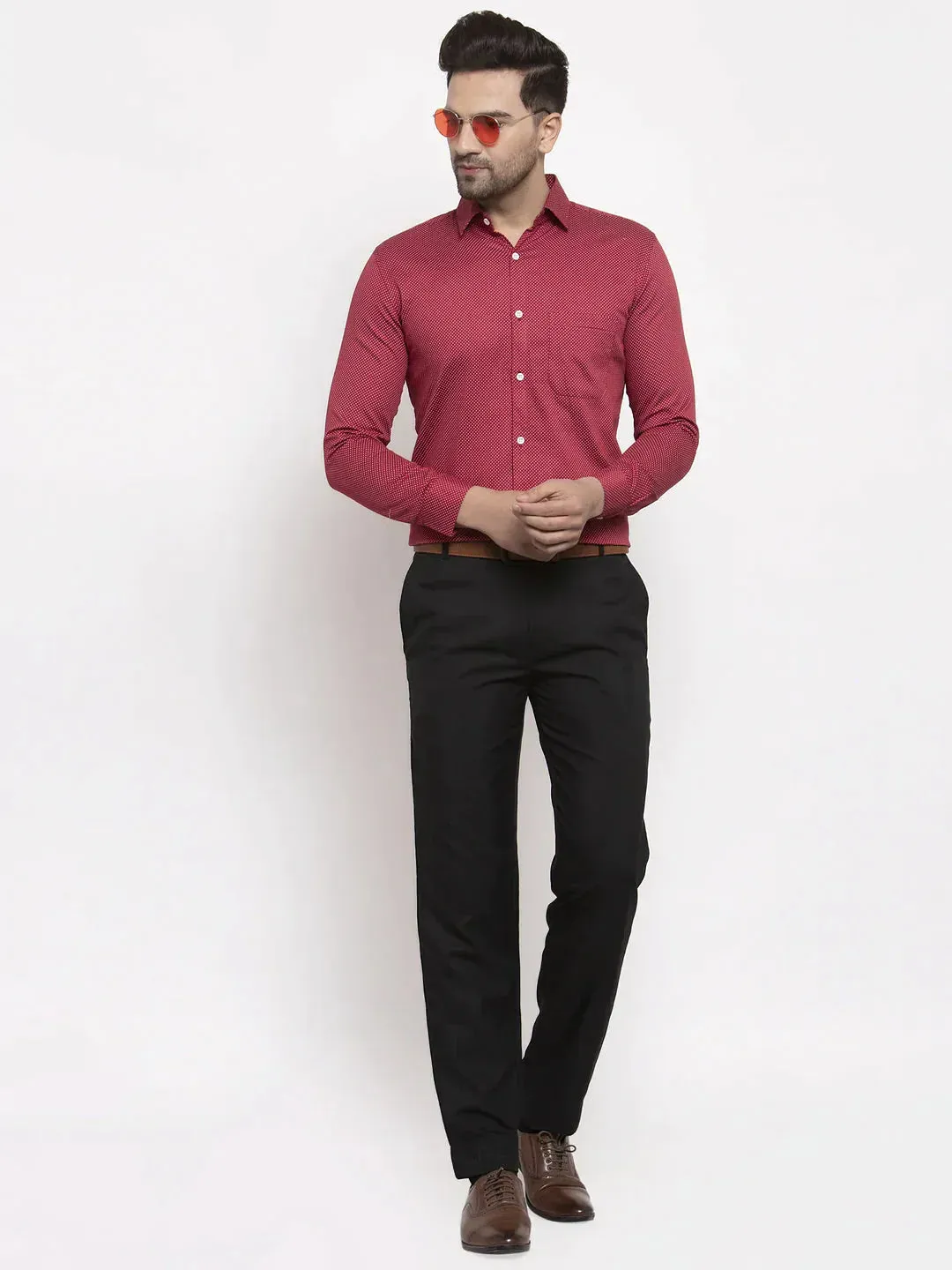 Men's Maroon Cotton Polka Dots Formal Shirts - Taantav