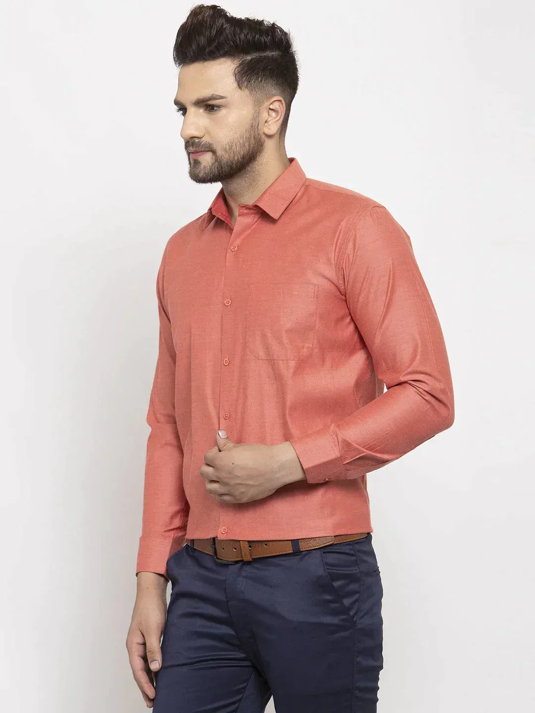 Men's Orange Cotton Polka Dots Formal Shirt's - Taantav