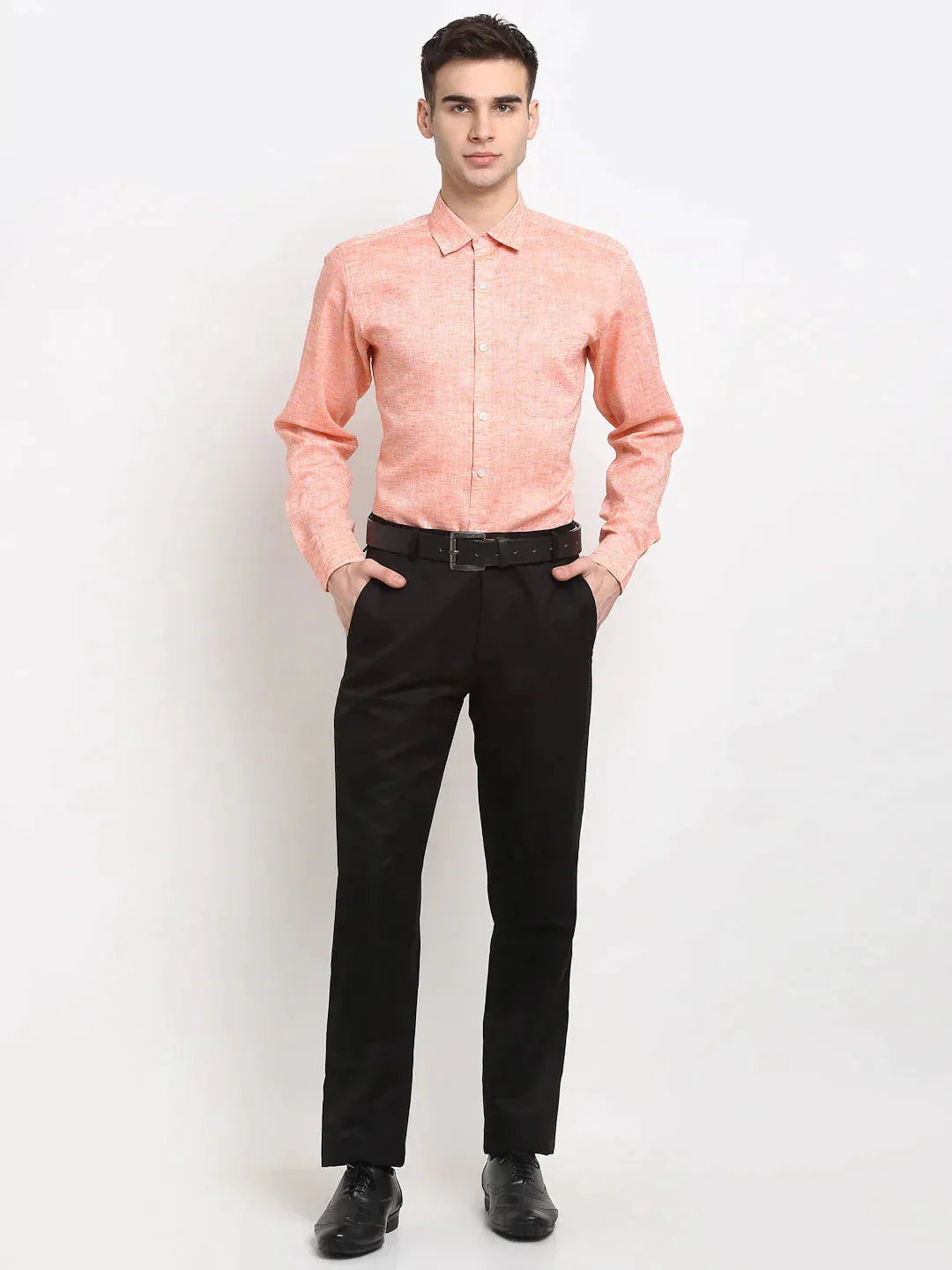 Men's Orange Solid Cotton Formal Shirt - Taantav