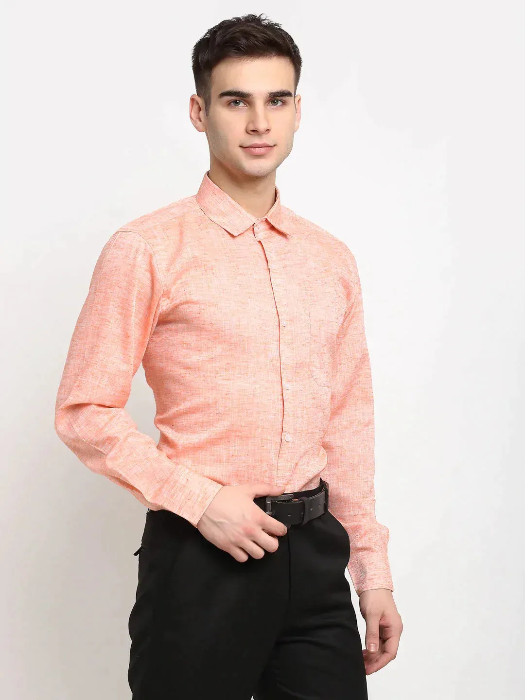 Men's Orange Solid Cotton Formal Shirt - Taantav