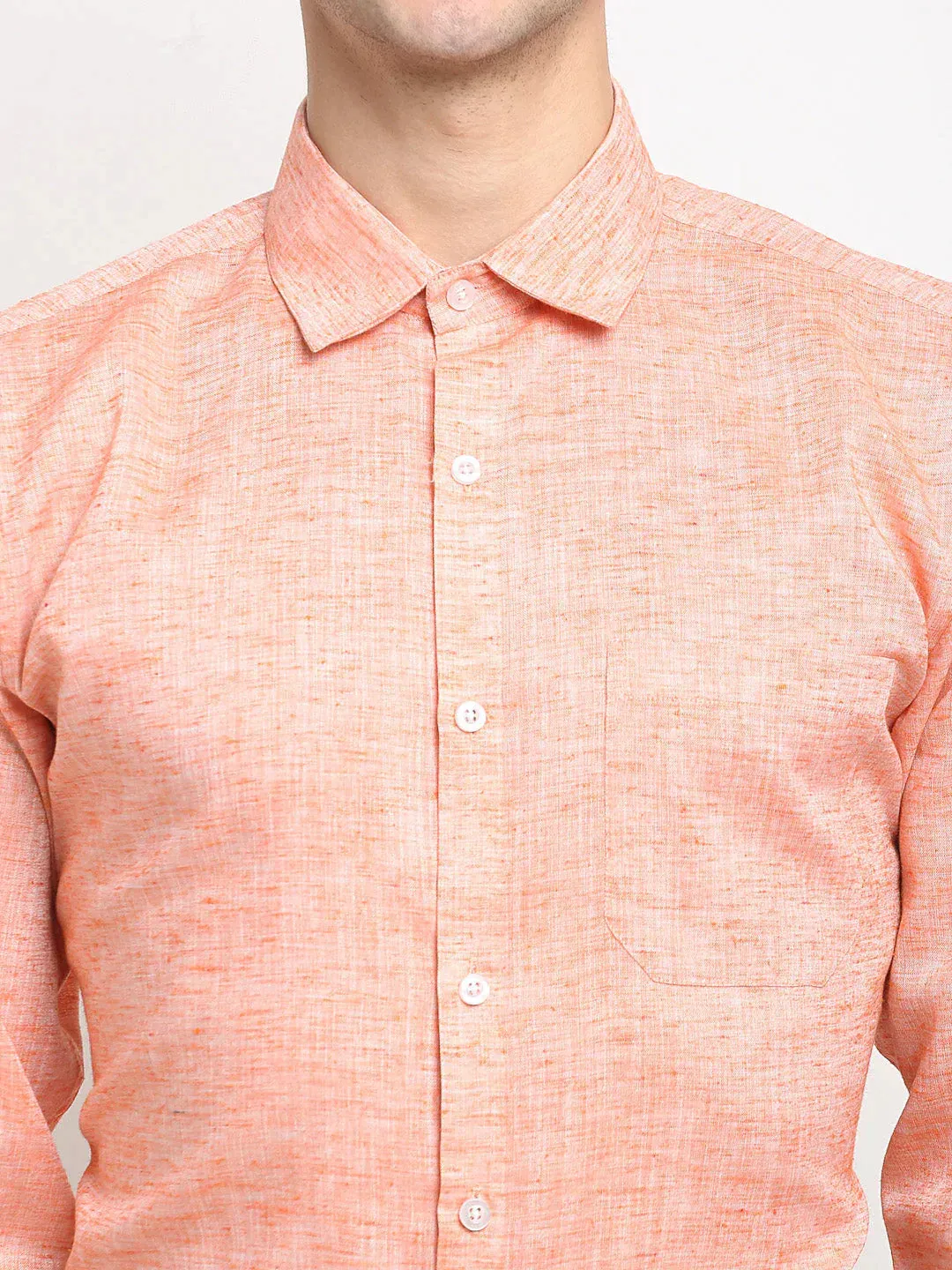 Men's Orange Solid Cotton Formal Shirt - Taantav