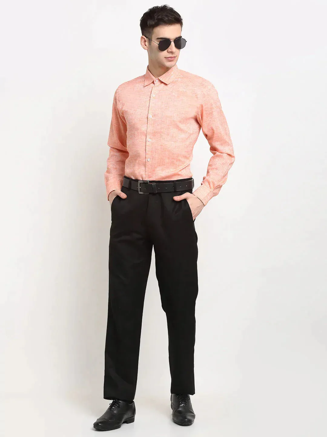 Men's Orange Solid Cotton Formal Shirt - Taantav