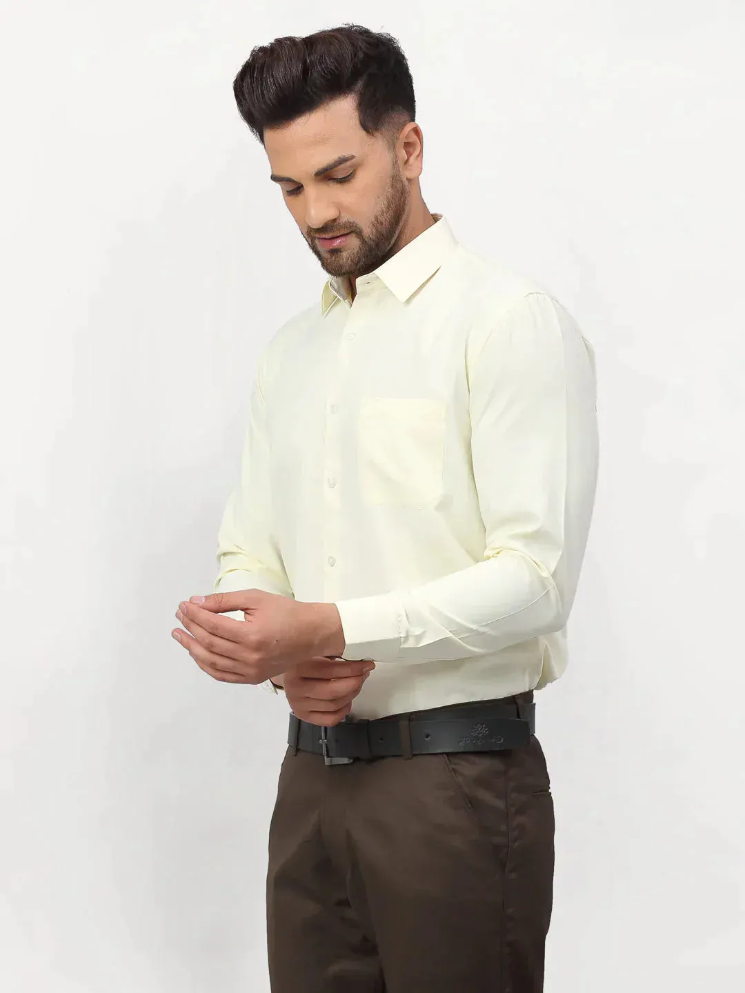 Men's Yellow Solid Formal Shirts - Taantav