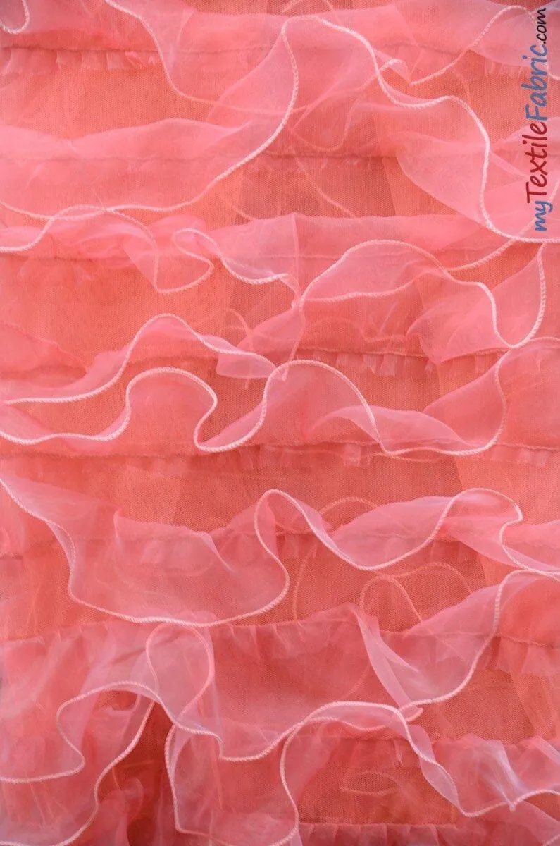 Organza Ruffled Mesh Fabric | Layered Ruffle Mesh Fabric | 57" Wide | Multiple Colors |