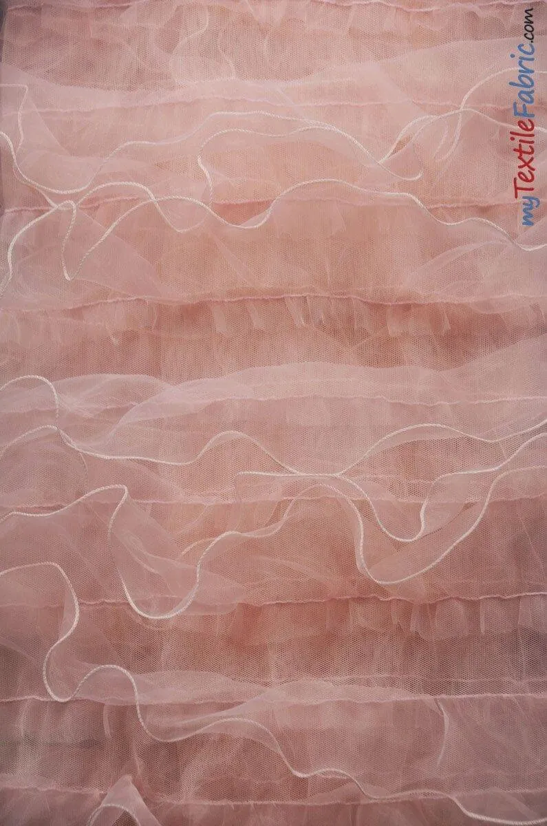 Organza Ruffled Mesh Fabric | Layered Ruffle Mesh Fabric | 57" Wide | Multiple Colors |