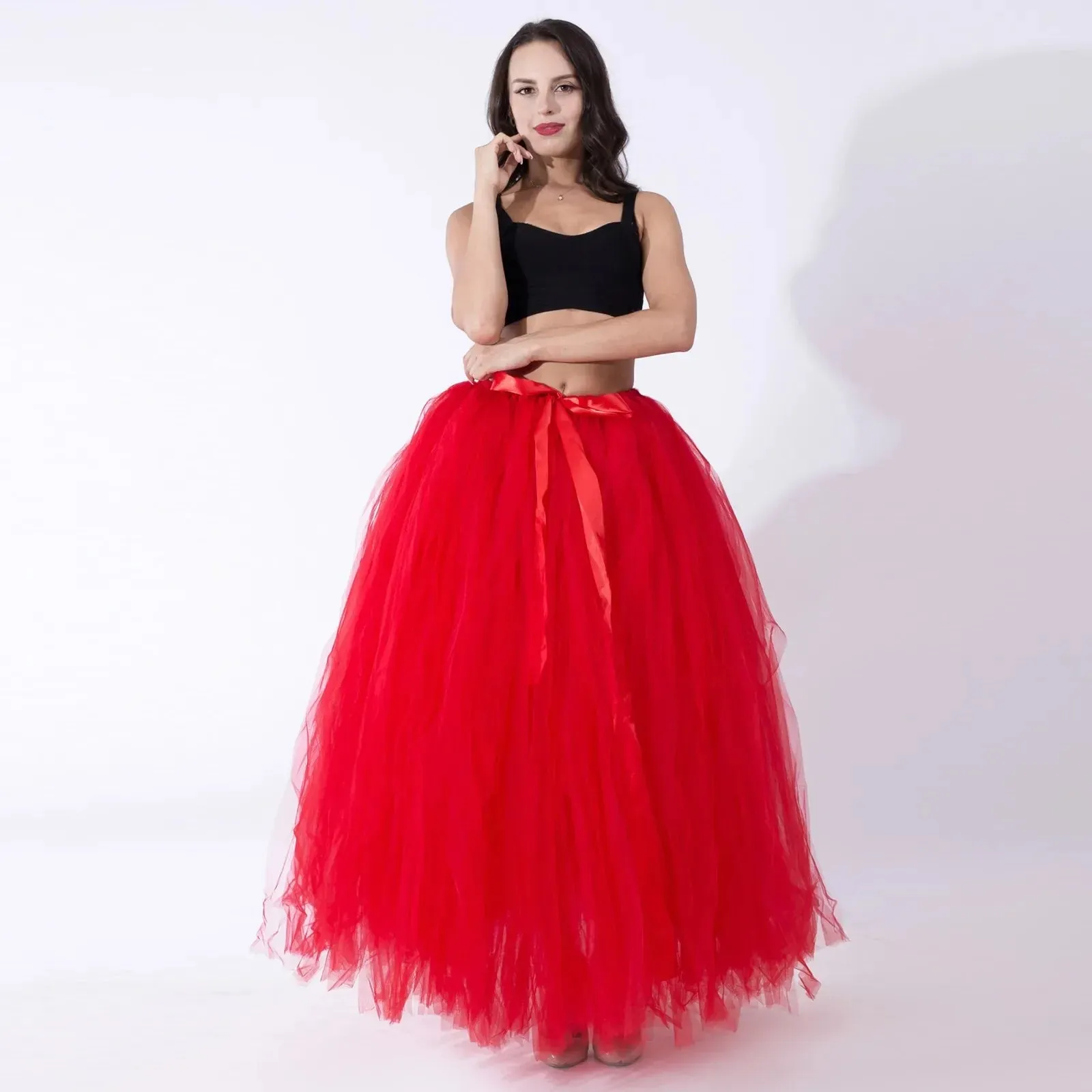 Pink Mesh Tulle Sweet Multi-Layer Ladies Wedding Prom Fluffy Dreamy Skirt