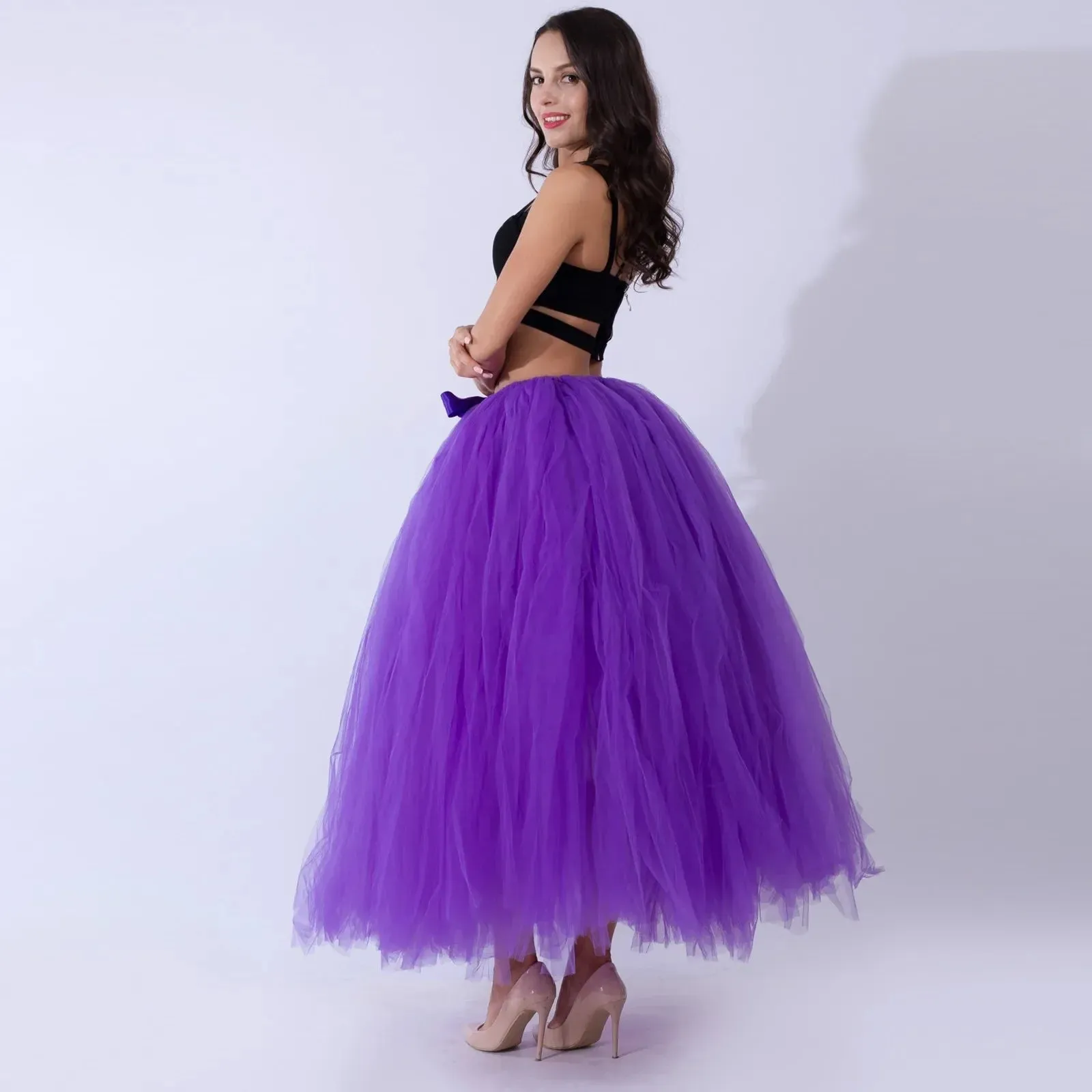 Pink Mesh Tulle Sweet Multi-Layer Ladies Wedding Prom Fluffy Dreamy Skirt