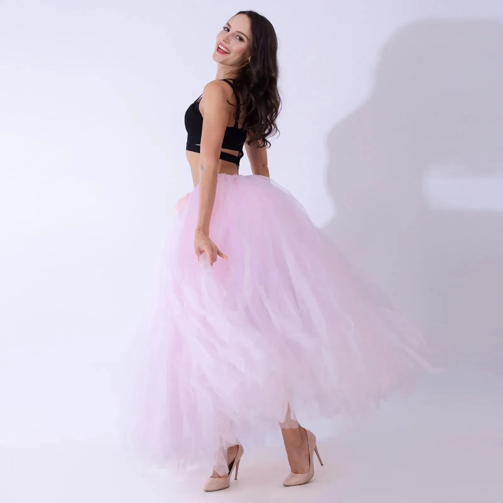 Pink Mesh Tulle Sweet Multi-Layer Ladies Wedding Prom Fluffy Dreamy Skirt