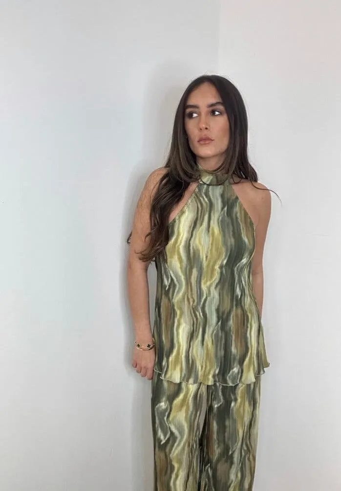 Plisse Green Tie Dye Two Piece