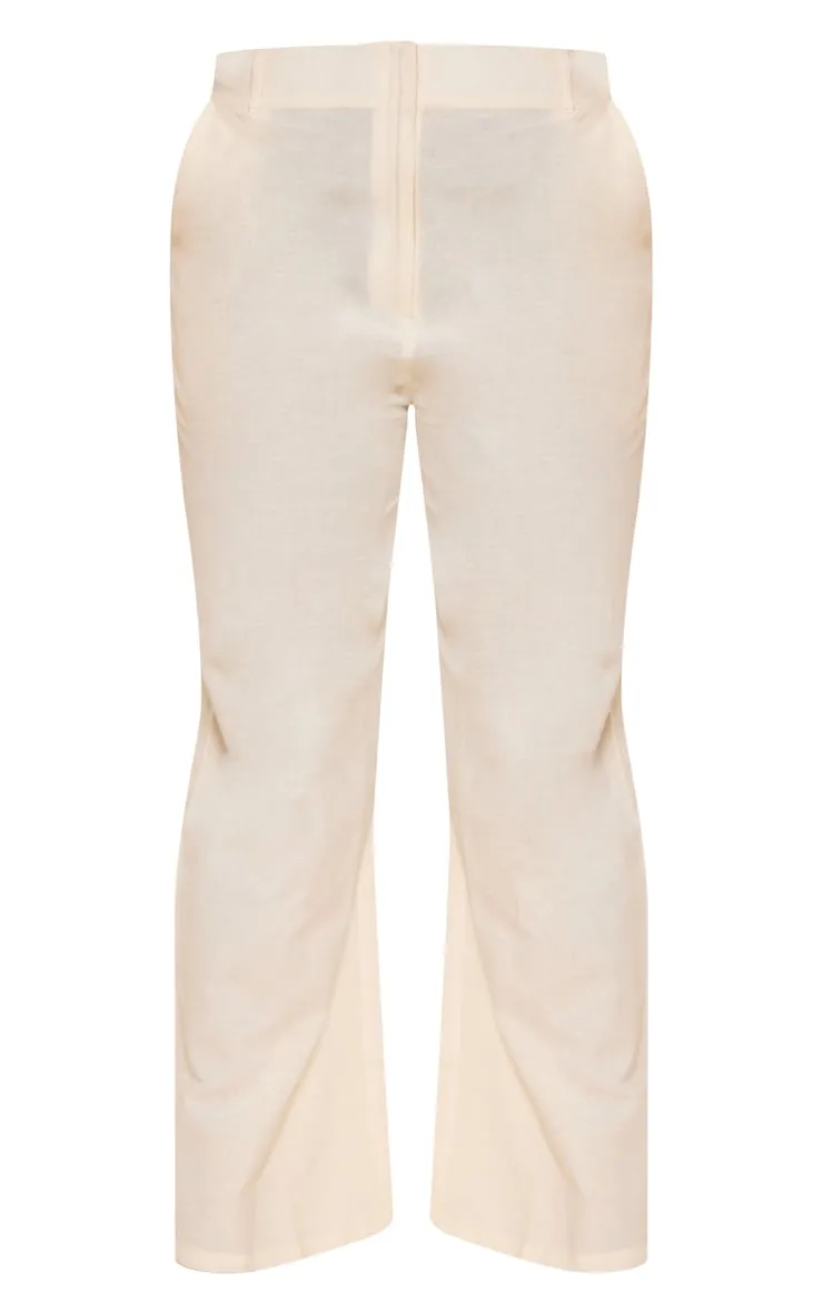 Plus linen look straight leg trousers in cream