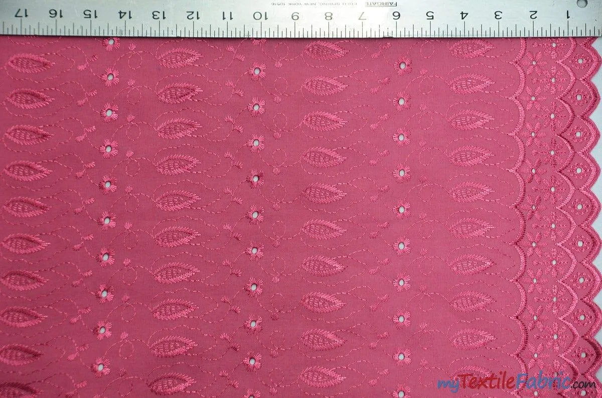 Polyester Cotton Eyelet Embroidery | Double Sided Border | 45" Wide | Multiple Colors |