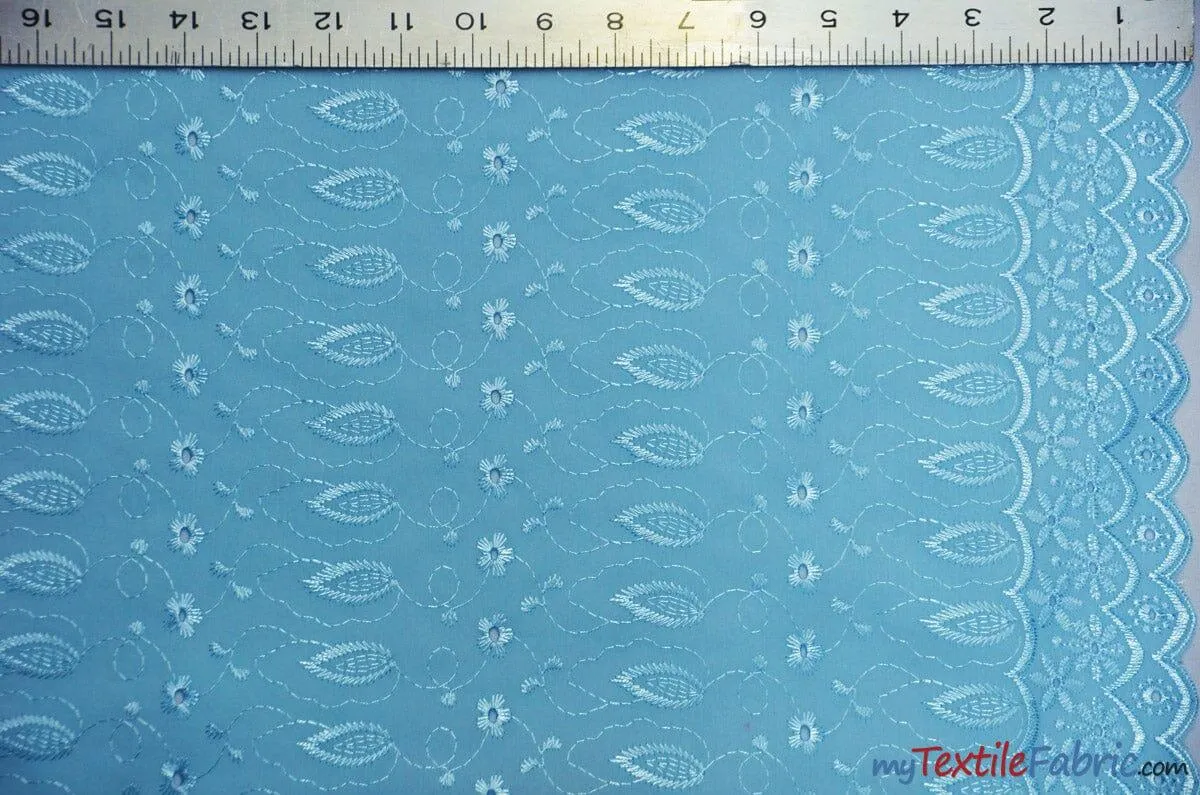 Polyester Cotton Eyelet Embroidery | Double Sided Border | 45" Wide | Multiple Colors |