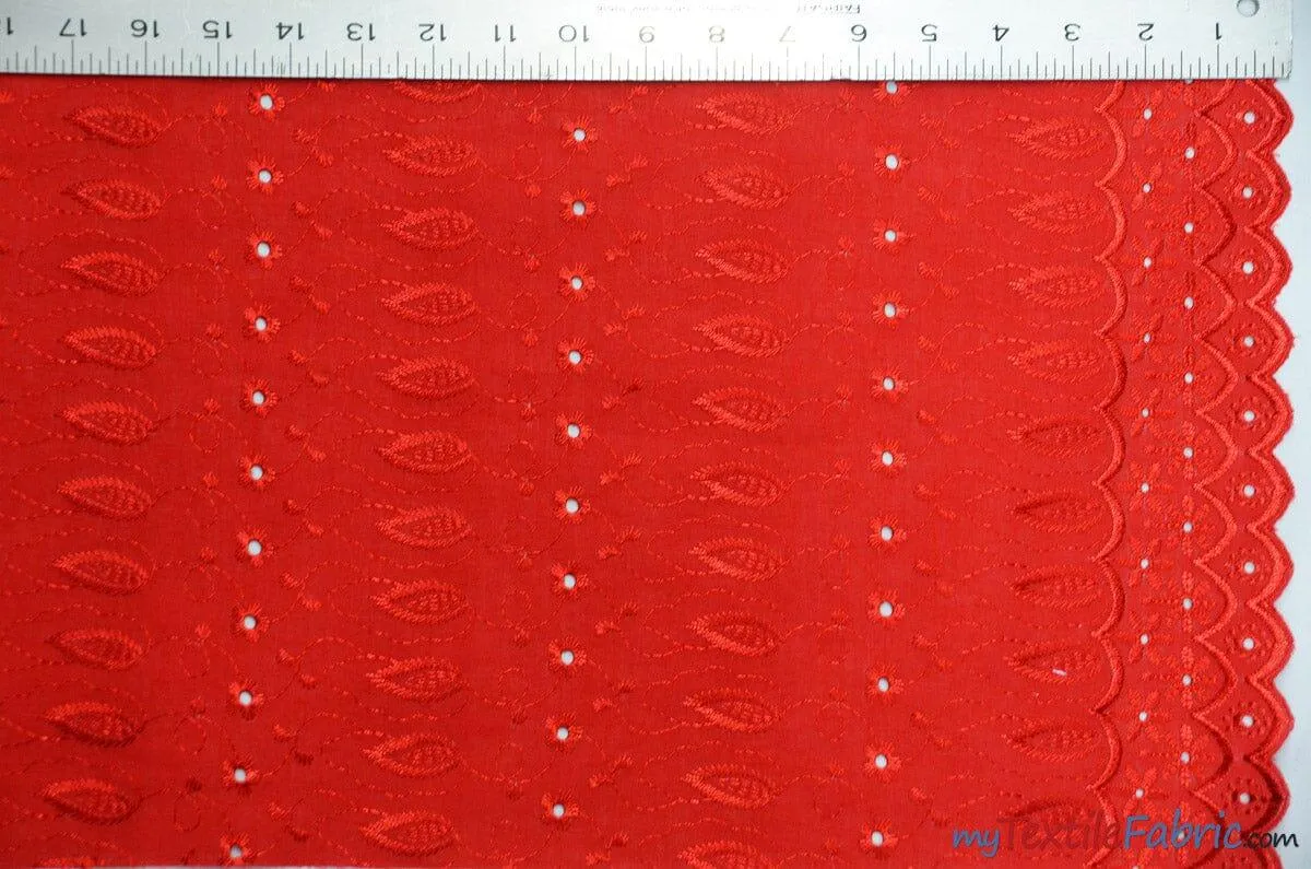 Polyester Cotton Eyelet Embroidery | Double Sided Border | 45" Wide | Multiple Colors |