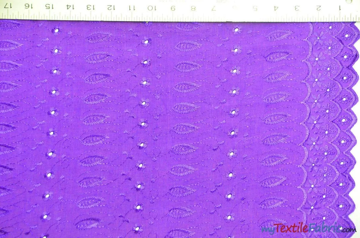 Polyester Cotton Eyelet Embroidery | Double Sided Border | 45" Wide | Multiple Colors |