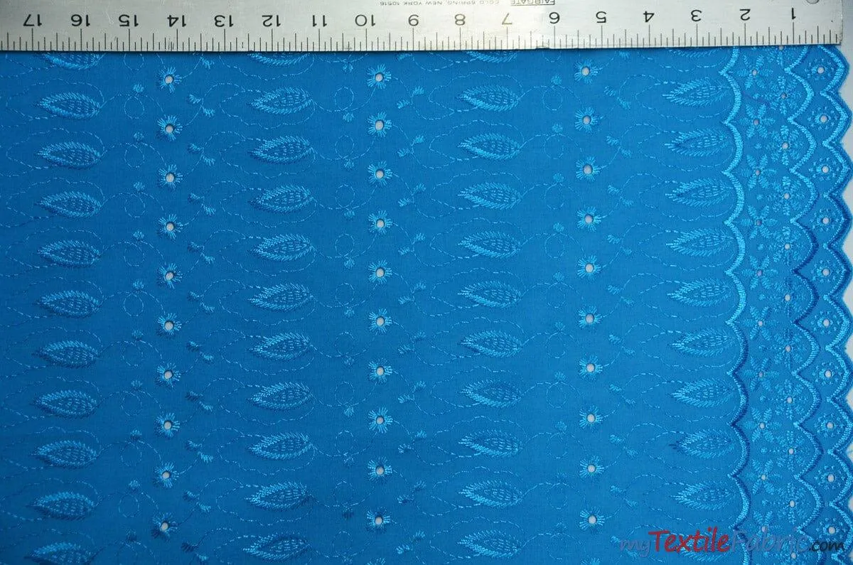 Polyester Cotton Eyelet Embroidery | Double Sided Border | 45" Wide | Multiple Colors |