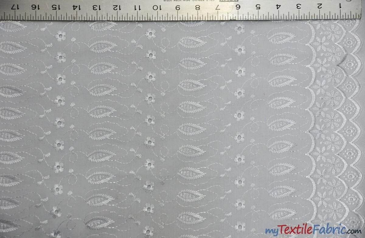 Polyester Cotton Eyelet Embroidery | Double Sided Border | 45" Wide | Multiple Colors |