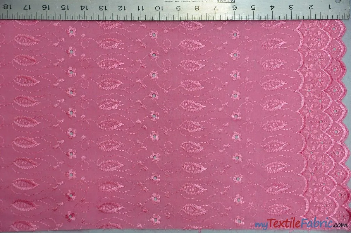 Polyester Cotton Eyelet Embroidery | Double Sided Border | 45" Wide | Multiple Colors |