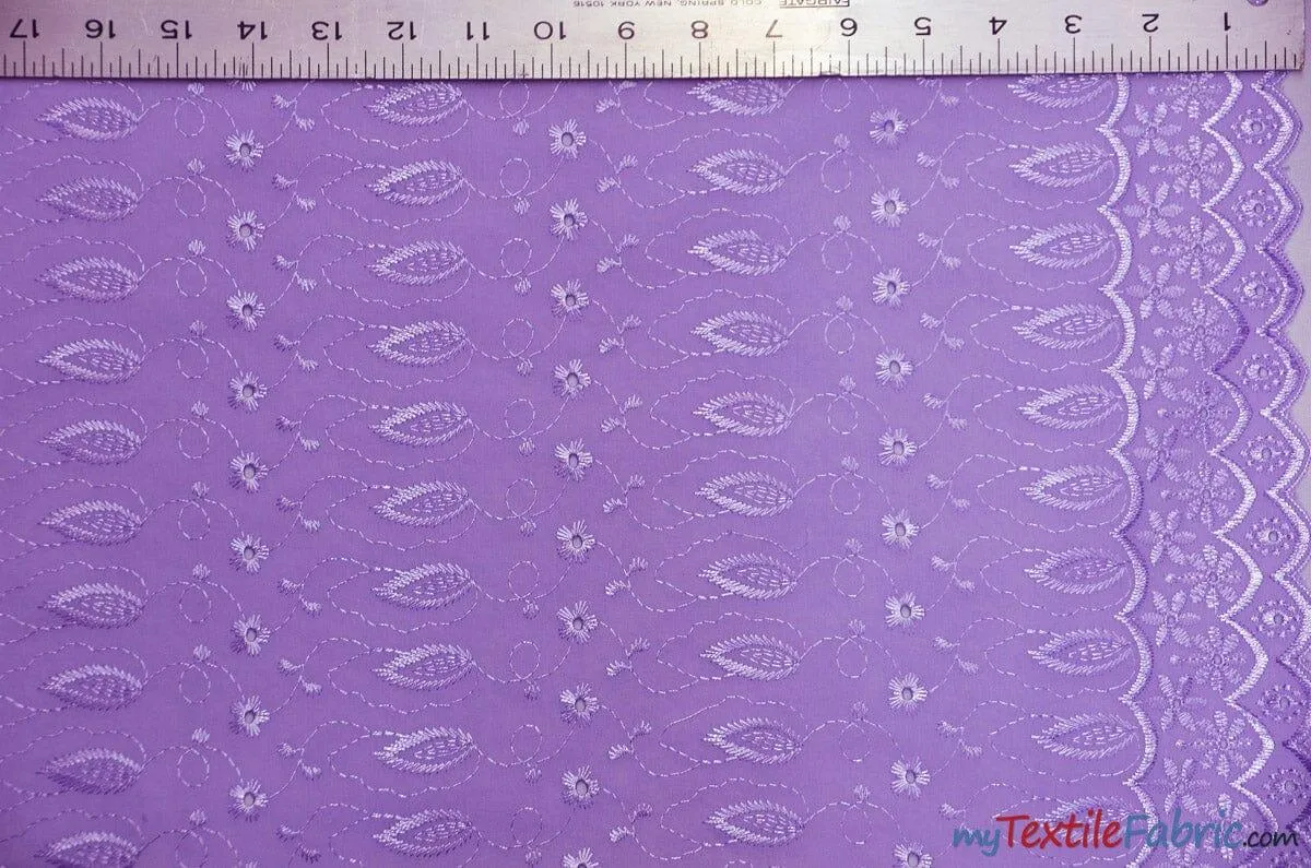 Polyester Cotton Eyelet Embroidery | Double Sided Border | 45" Wide | Multiple Colors |