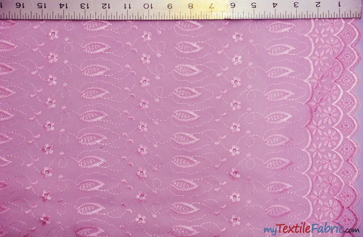 Polyester Cotton Eyelet Embroidery | Double Sided Border | 45" Wide | Multiple Colors |