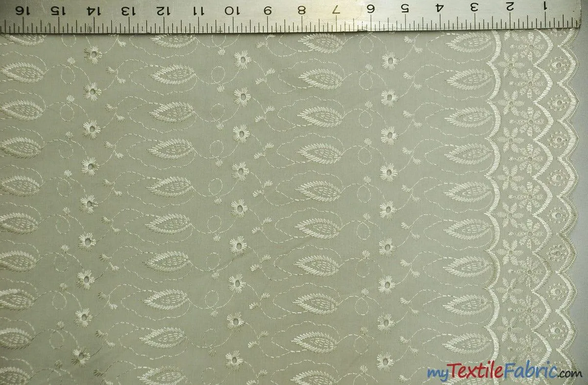 Polyester Cotton Eyelet Embroidery | Double Sided Border | 45" Wide | Multiple Colors |