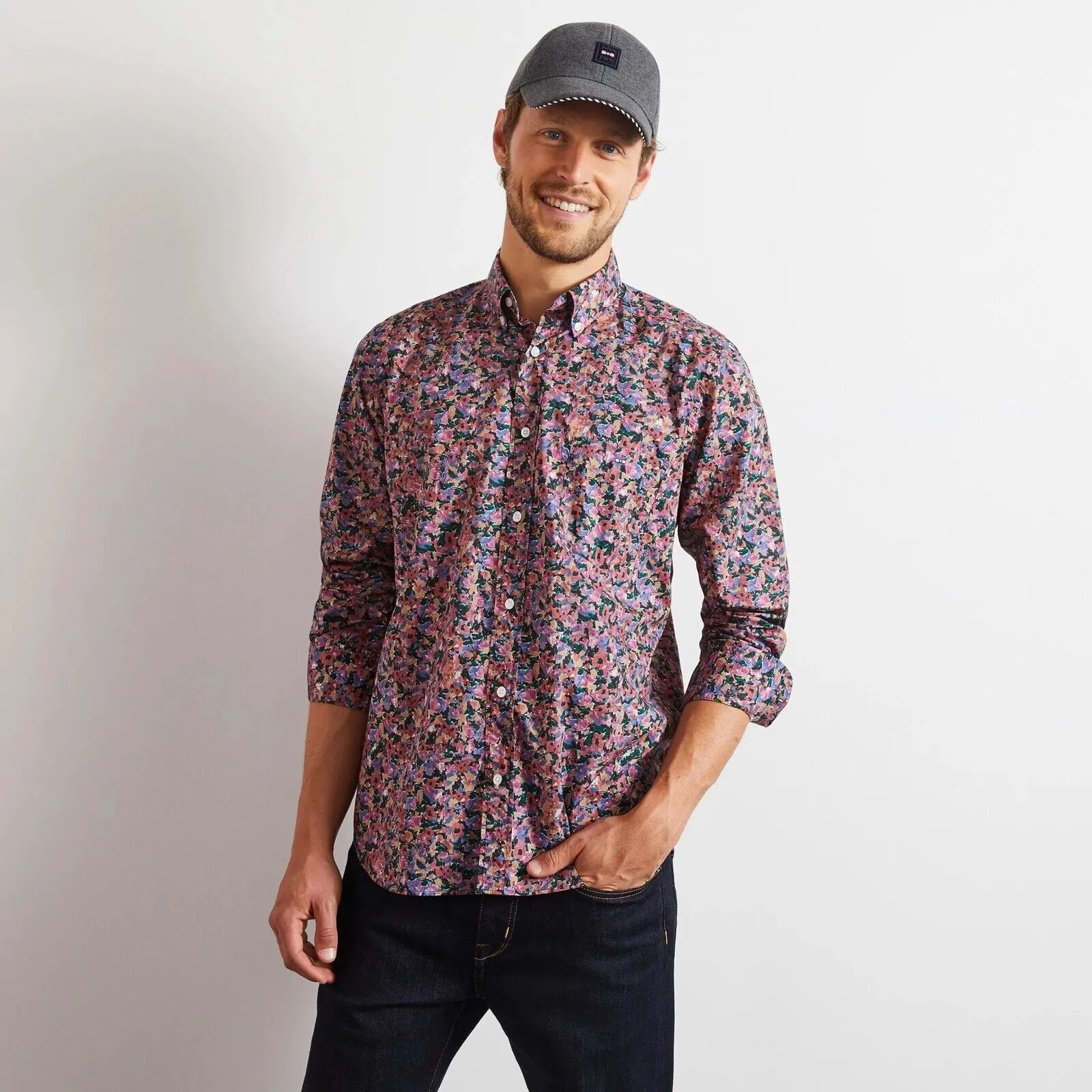 Poplin Shirt with a Floral Motif